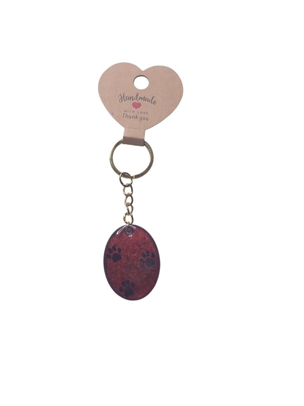 Handmade Resin Keychain Paw Print Design & Gold Oval Shape 1.5" Pet Lovers